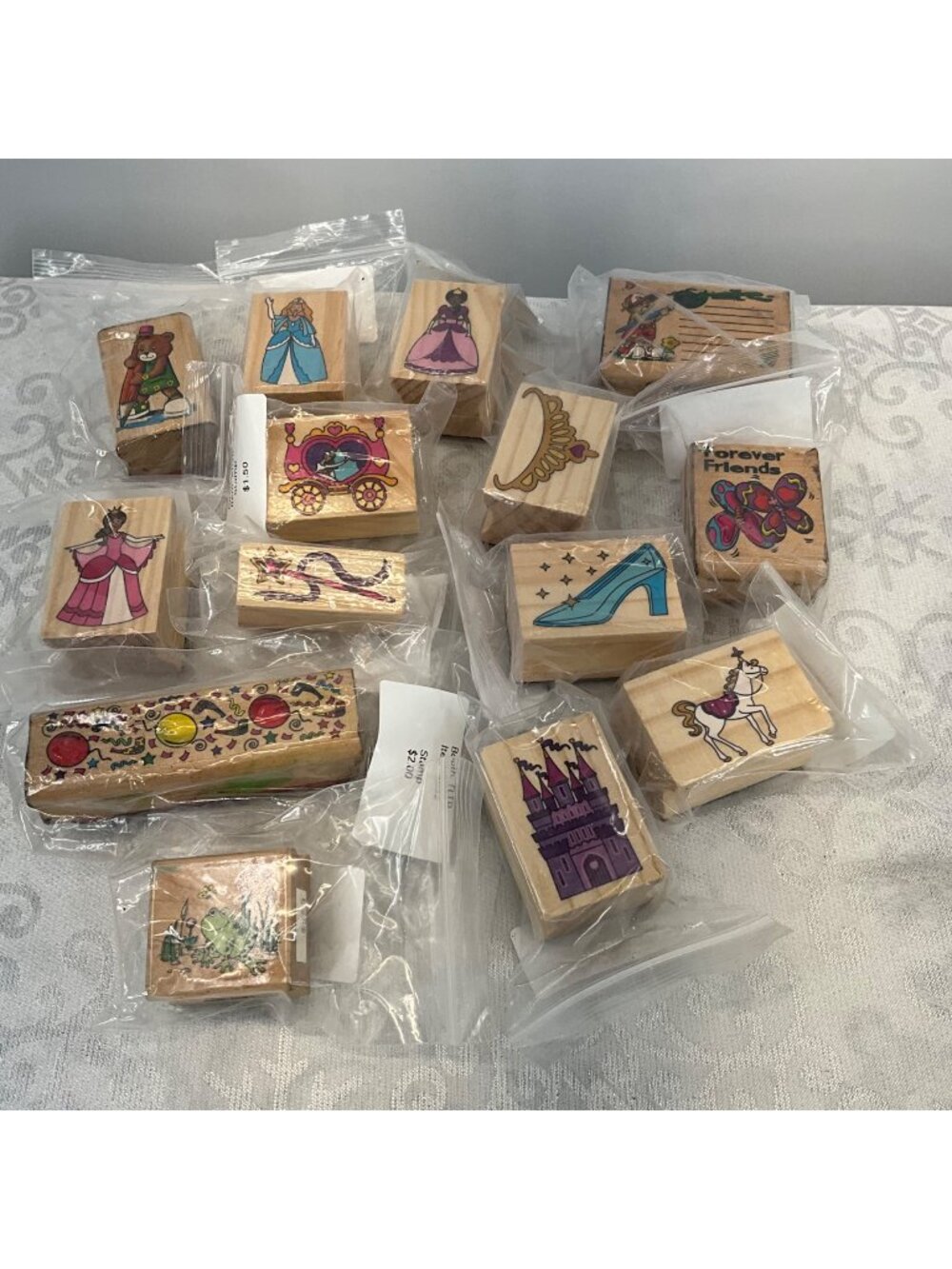 Set Of 14 Princess-Themed Rubber Stamps With Wooden Handles For Crafting & Scrap